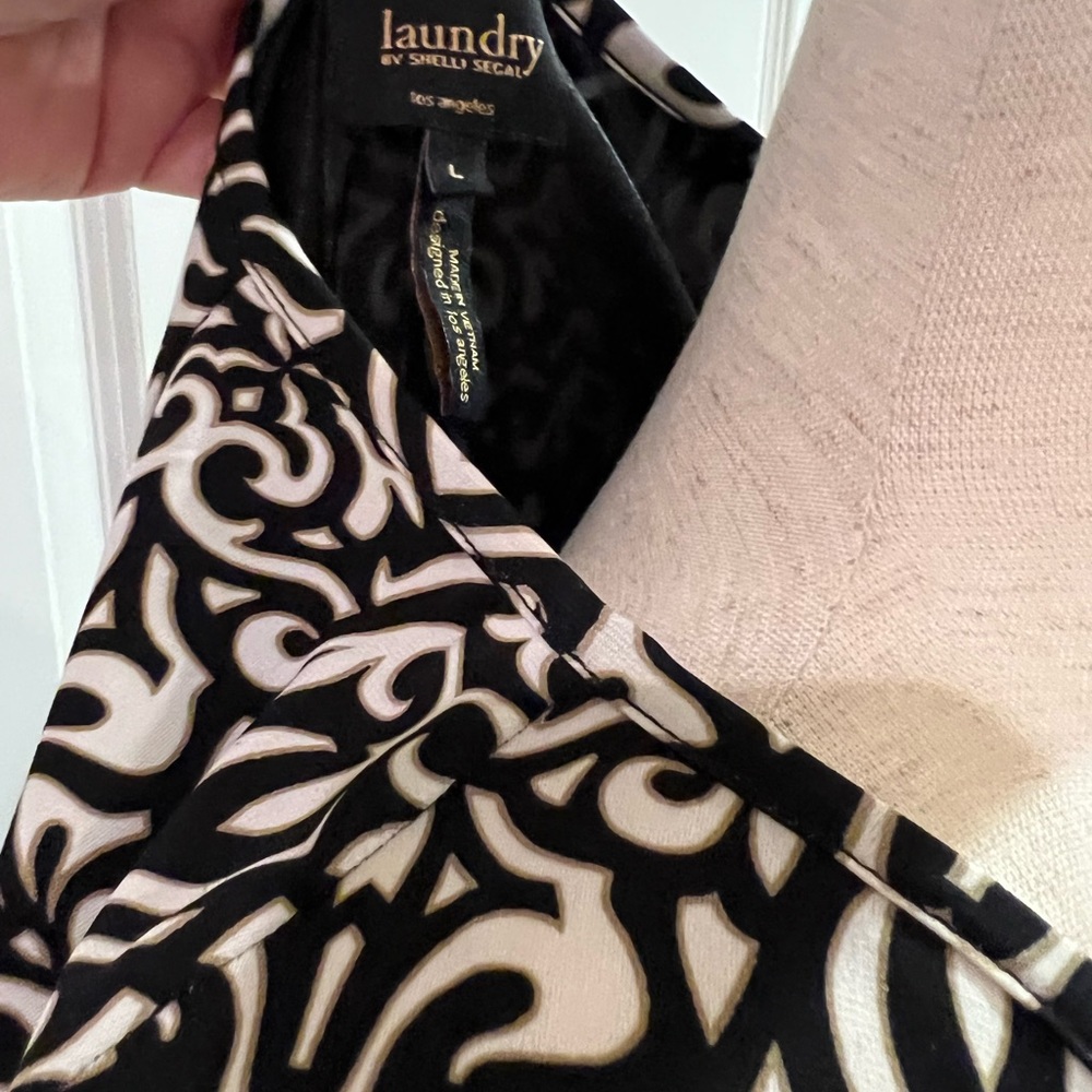 Laundry Shelli Segal Dress Black &White keyhole neck Scroll Pattern Black Lining - Picture 9 of 12